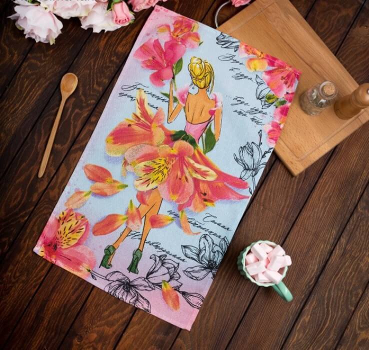 Полотенце кухонное ДОЛЯНА САМАЯ ОЧАРОВАТЕЛЬНАЯ рогожка 35x60 100%хлопок голубой розовый_Каталог-v2_MIRTECK